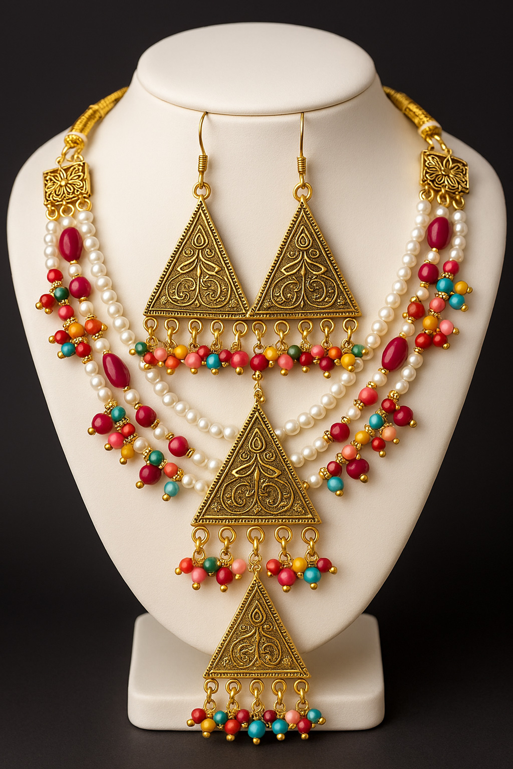 multicolor-beaded-pearl-tribal-necklace-set